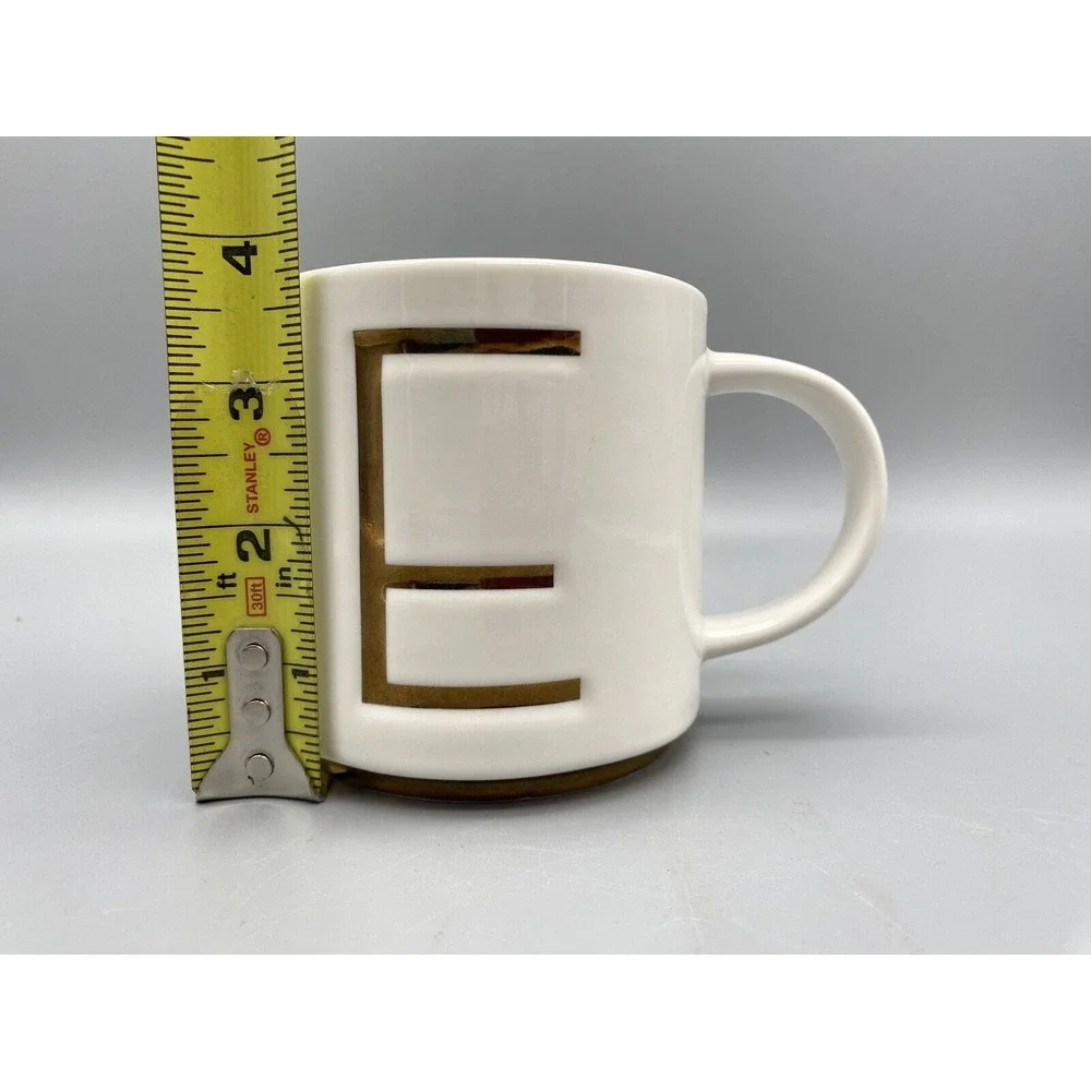 WILLIAMS SONOMA‎ Gold Monogram Initial E Art-Deco Coffee Tea Cup Mug